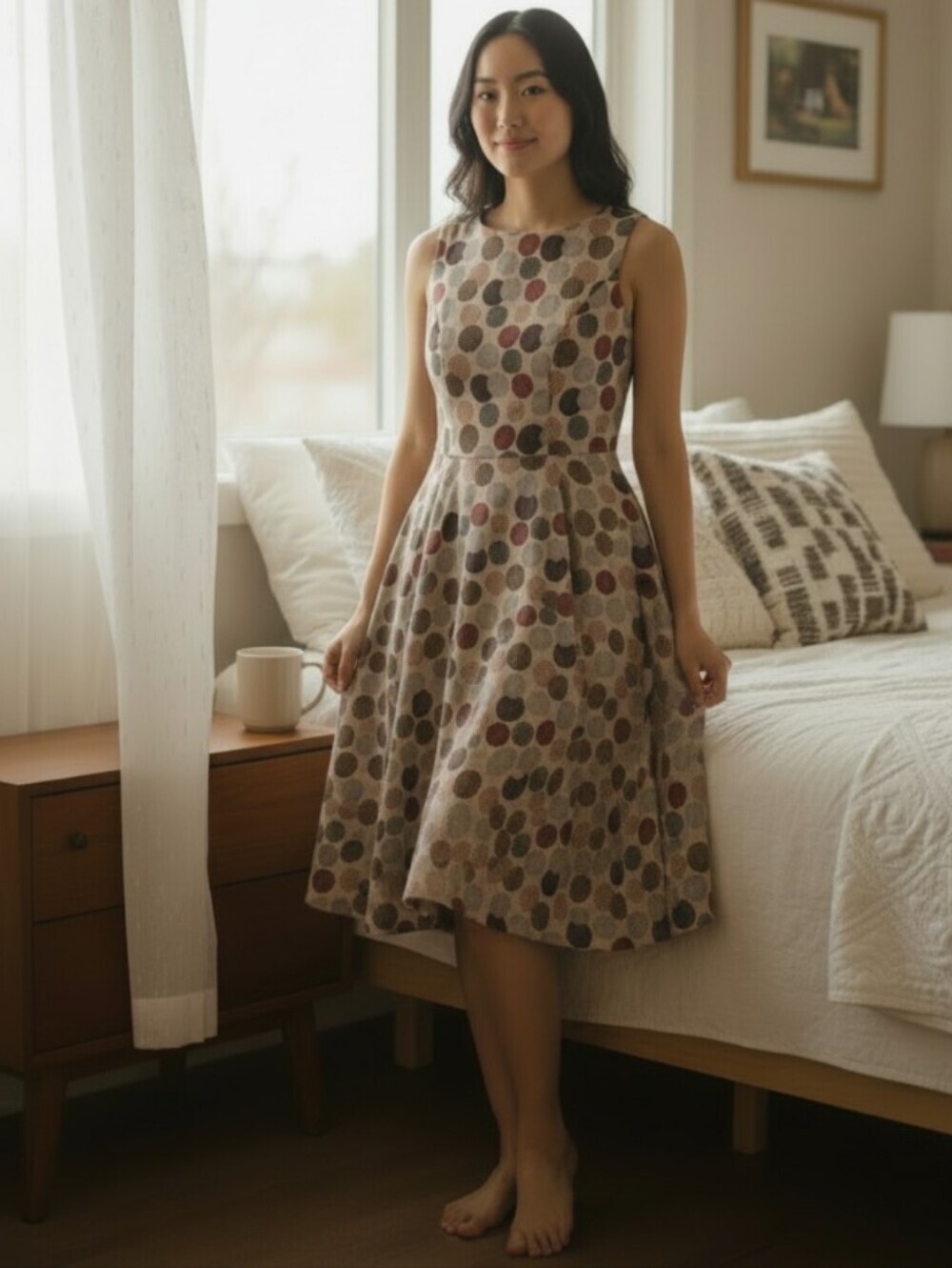Nwt! Miss Lulo fit & flare multi-colour Polka Dot Corduroy Midi Dress